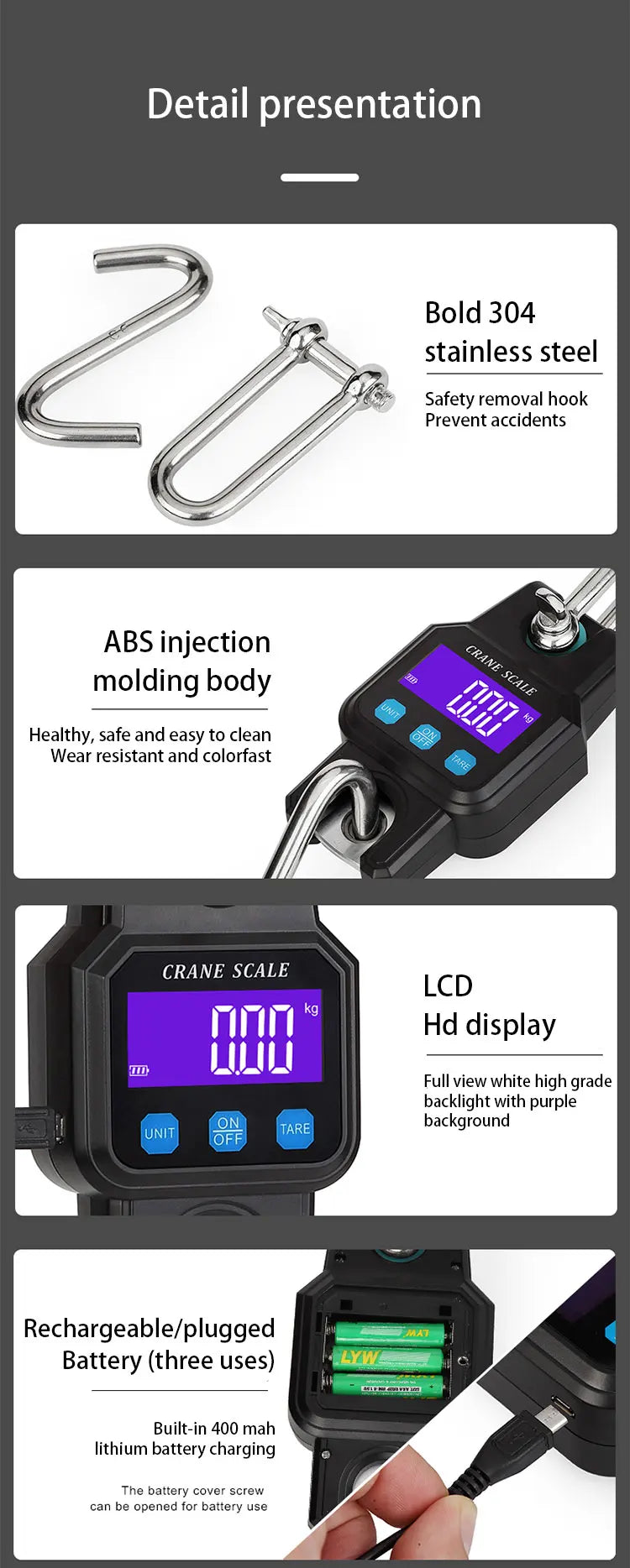 WeiHeng C06 Portable Electronic Hook Scale Charging Bluetooth Mini Lifting Scale For Household Use
