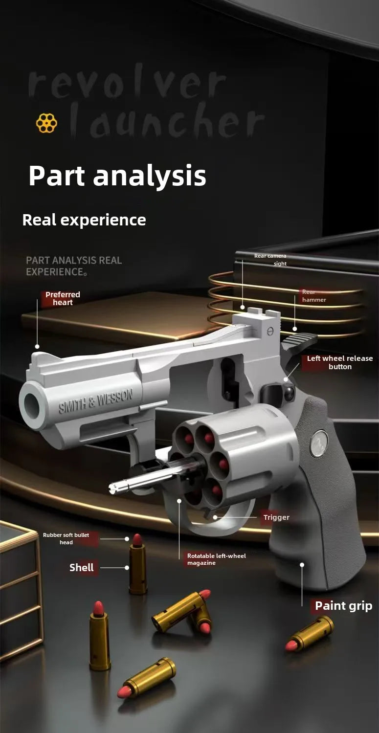 Soft Bullet Toy Gun Set with Ejecting Revolver for Kids, One-Key Detachable Pistol, Continuous Shooting