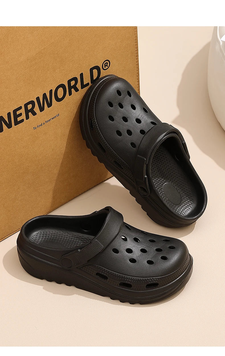 Thick soled perforated shoes for women, sandals for wearing, height increasing slippers, hiking beach sandals