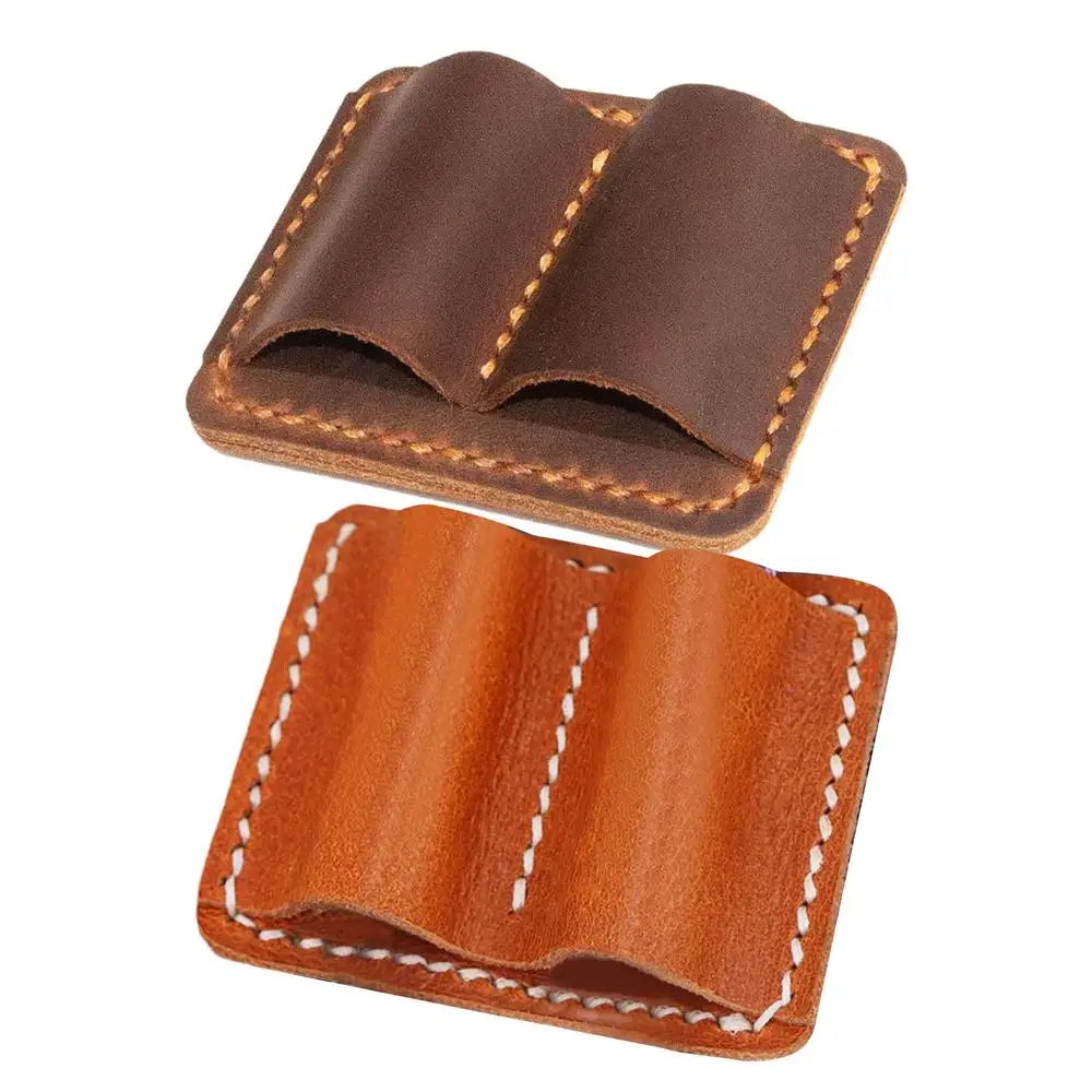 Retro Pen Pencil Holder Double Pen Clip PU Anti Lost Pen Organizer For Travel Notebook Pen Insertion Stainless Steel Pen Cover