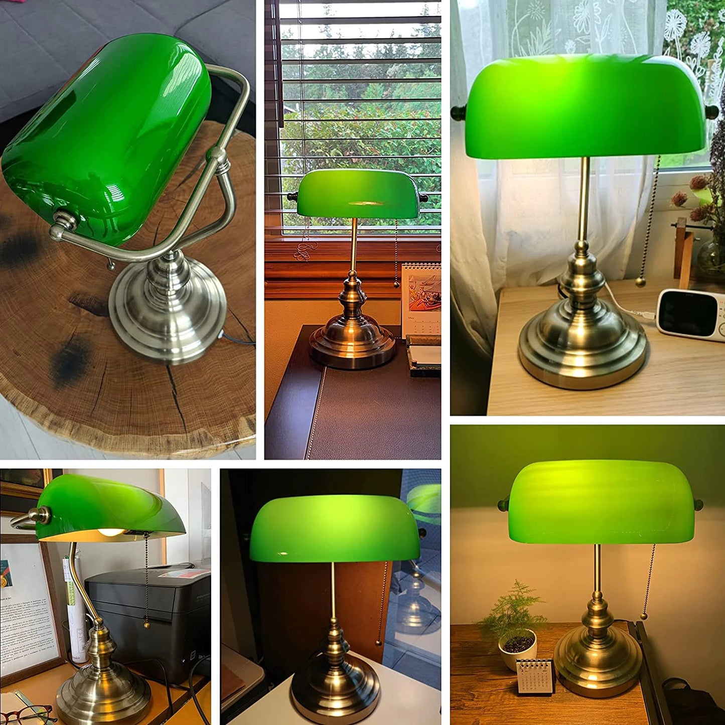 Vintage glass banker‘s lamp zipper switch desk lamp bedroom home stuy restaurant library office light night lamp