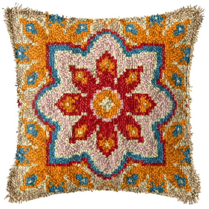 Smyrna Flower Latch Hook Kit Mats Cushion Pillow DIY Crafts Simple Cushion Embroidery Latch Hook Rug Needlework Button Packages