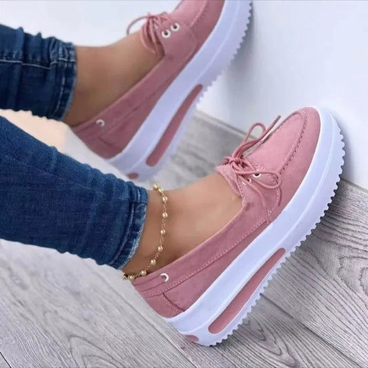Lace Up Loafers Brand Women Shoes Summer Fashion Solid Color Platform Shoes Autumn Slip on Flat Woman Vulcanized Shoes Plus Size - Belvar