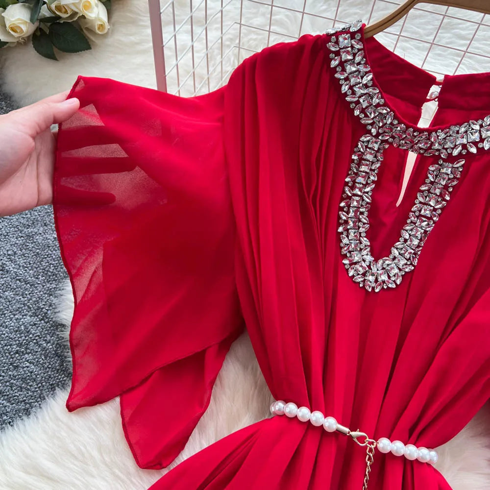 Women Dress Long Dresses Gown Party Night A Line Vestidos Round Neck Ruffles Sleeve Elegant Splice Y2k Streetwear Slim Fit