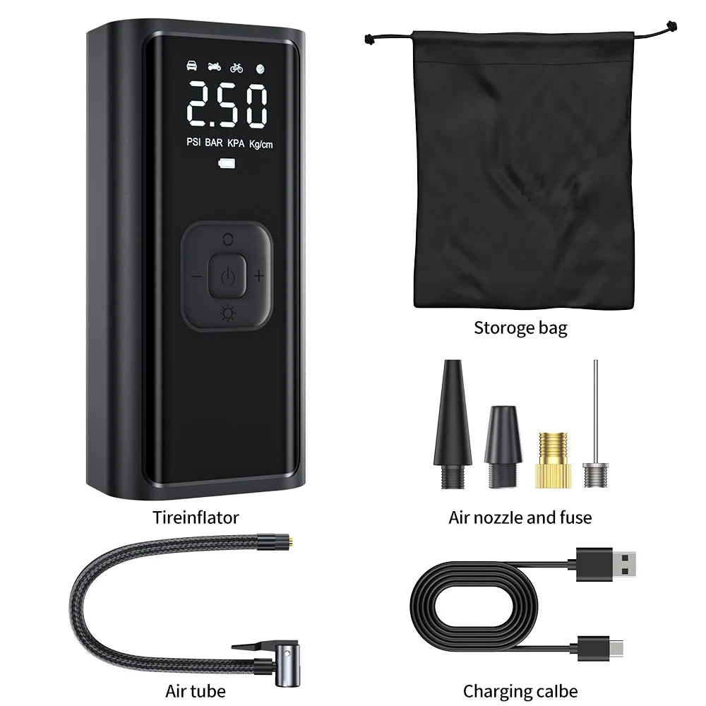 YIJU Rechargeable Car Air Pump Tire Inflator Portable Compressor Digital Cordless Car Tyre Inflator For Motocycle Bicycle Balls