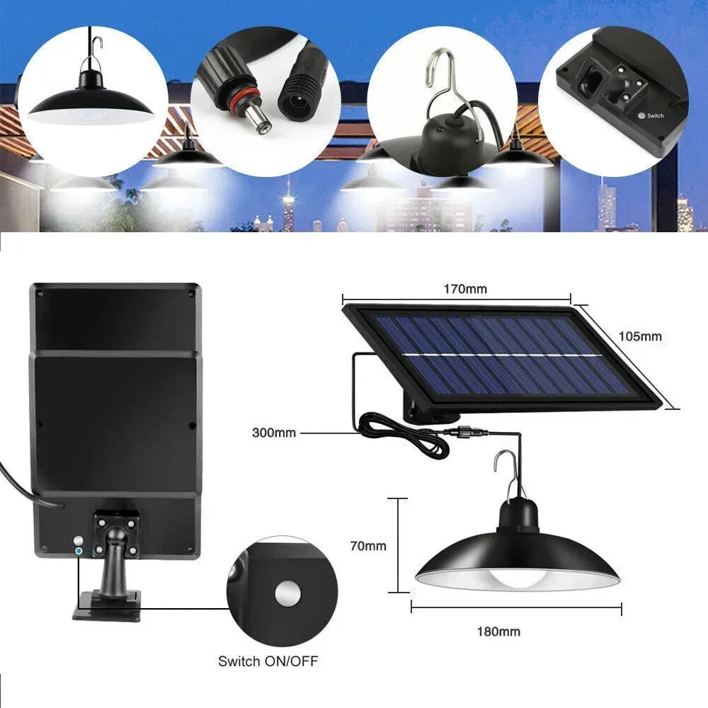 Solar Pendant Light Outdoor Waterproof LED Lamp Double-head Chandelier Decorations with Remote Control for Indoor Shed Barn Room