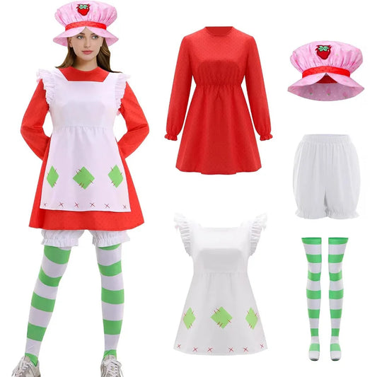 Strawberry Shortcake Cosplay Costume 1980 Classic Suit Women The World of Strawberry Shortcake Halloween Fancy Dress