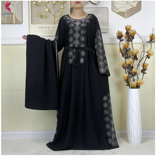 2025New High-Quality Dubai Muslim Abaya for Women Dress Islamic Turkey Femme Clothing Long Sleeve Loose African Dress With Scarf