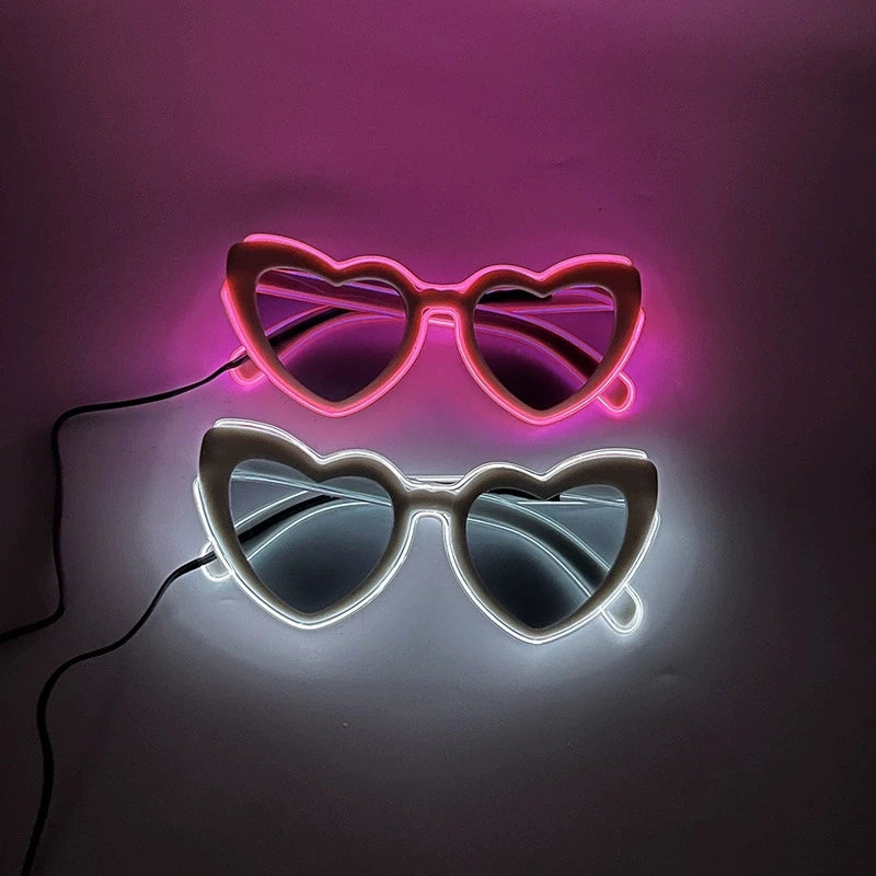 Retro LED Flashing Women Sunglasses Bachelorete Party Decoration Wedding Pink Heart Glasses Bride to be Valentine's day Props