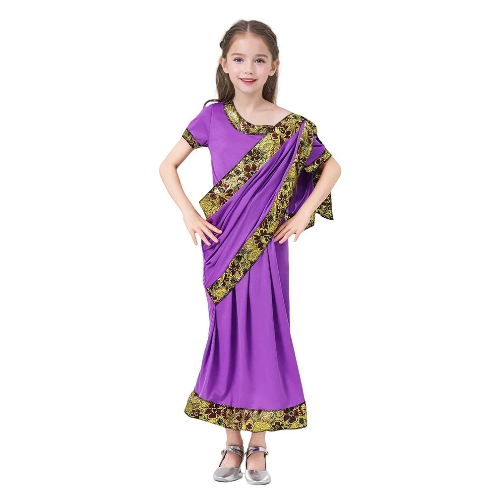 2025halloweenGlamorous National Indian Girls Dress-up Children Nativity Bollywood Princess Ethnic Fancy Dress Sari Costume