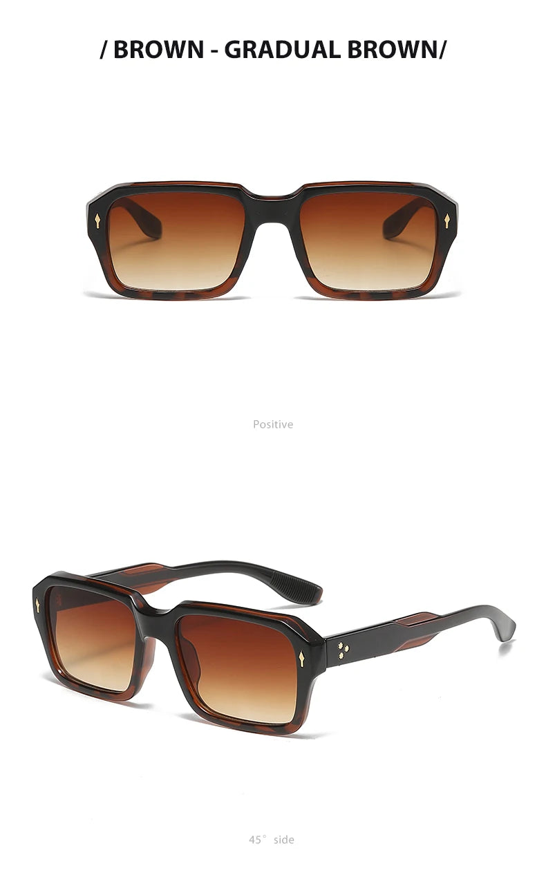2024 New Square Sunglasses Personalized Sunscreen Ink High Quality Men's Retro Black Classic Rivet Fashion Glasses
