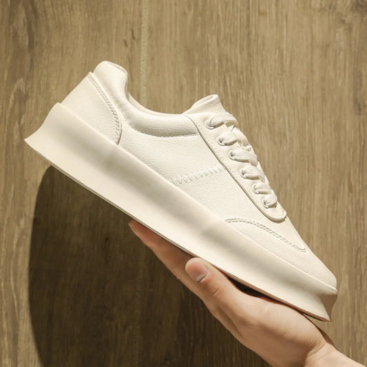 Original Men's Sneakers New Thick-soled Small White Shoes Casual Sports Flat Heel Round Toe Comfortable Trend Fashion Elastic PU - Belvar