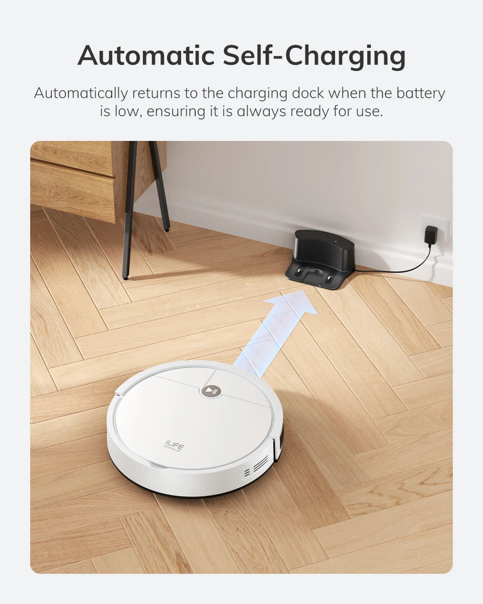 ﻿ ILIFE V2 Robot Vacuum Cleaner, 120 Min Runtime, Self-Charging Robotic Vacuum, Slim, Quiet, Ideal for Pet Hair and Hard Floors