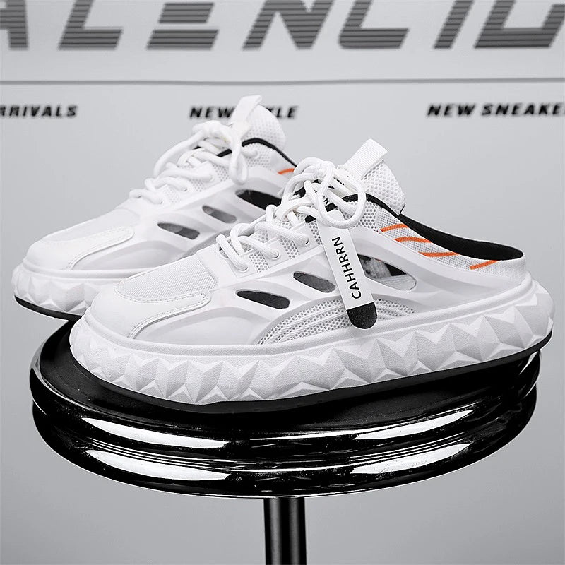 Men's toe-covered half-slip shoes: comfortable, breathable, color-block, stylish, flat-heeled, versatile casual shoes - Belvar