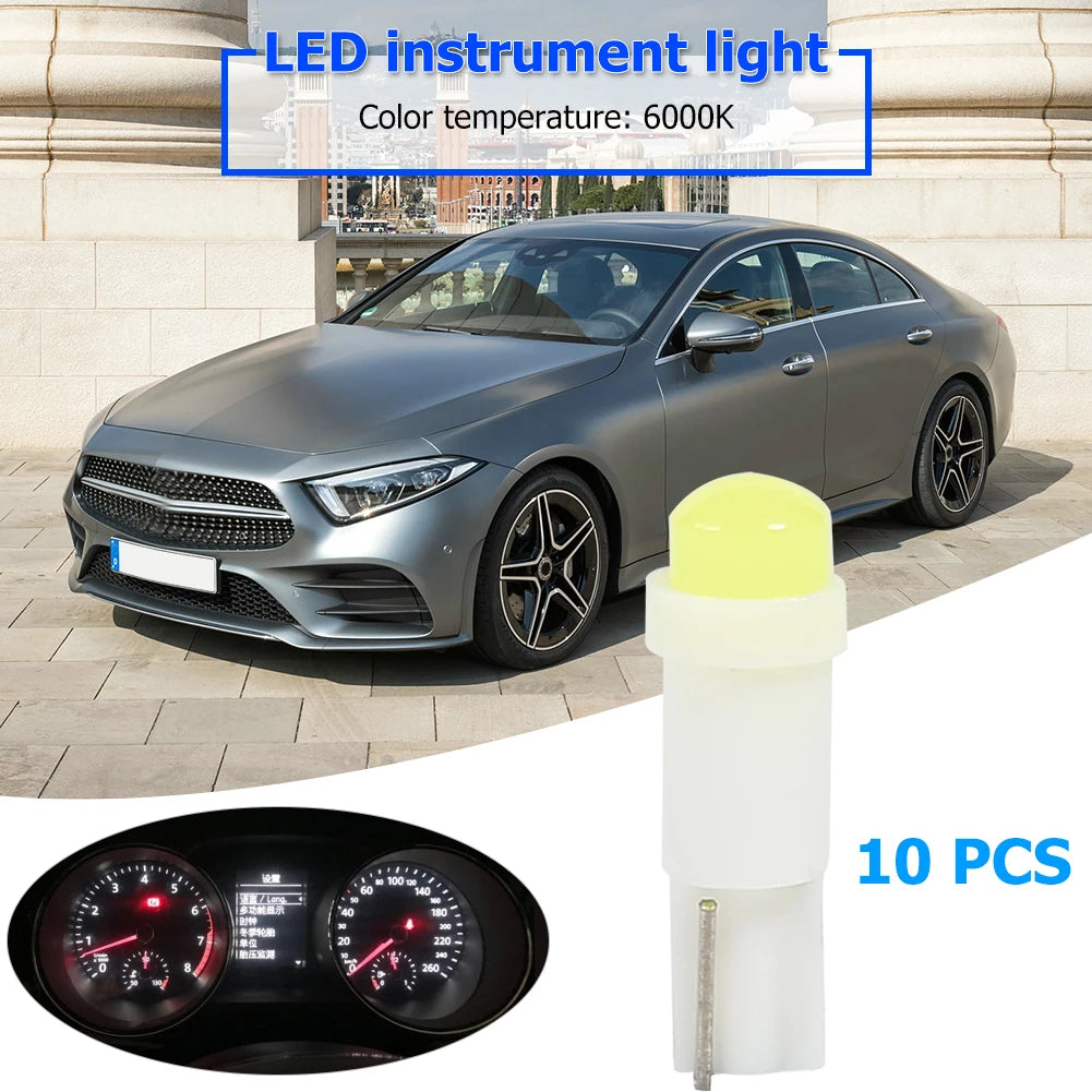 10pcs T5 3D COB LED Car Instrument Cluster Lamp Indicator Reading Light Bulbs Color Temperature 6,000K Brightness 120LM