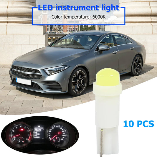 10pcs T5 3D COB LED Car Instrument Cluster Lamp Indicator Reading Light Bulbs Color Temperature 6,000K Brightness 120LM