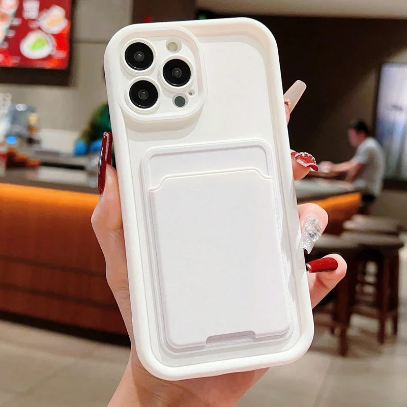 With Card Holder Silicone Soft Phone Case For iPhone 15 14 13 12 11 Pro Max XS XR 7 8 Plus SE 2020 2022 Shockproof Candy Cover