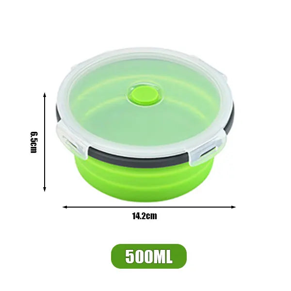 Round Silicone Folding Lunch Box Microwave Folding Bowl Portable Folding Food Container Box Salad Bowl With Lid