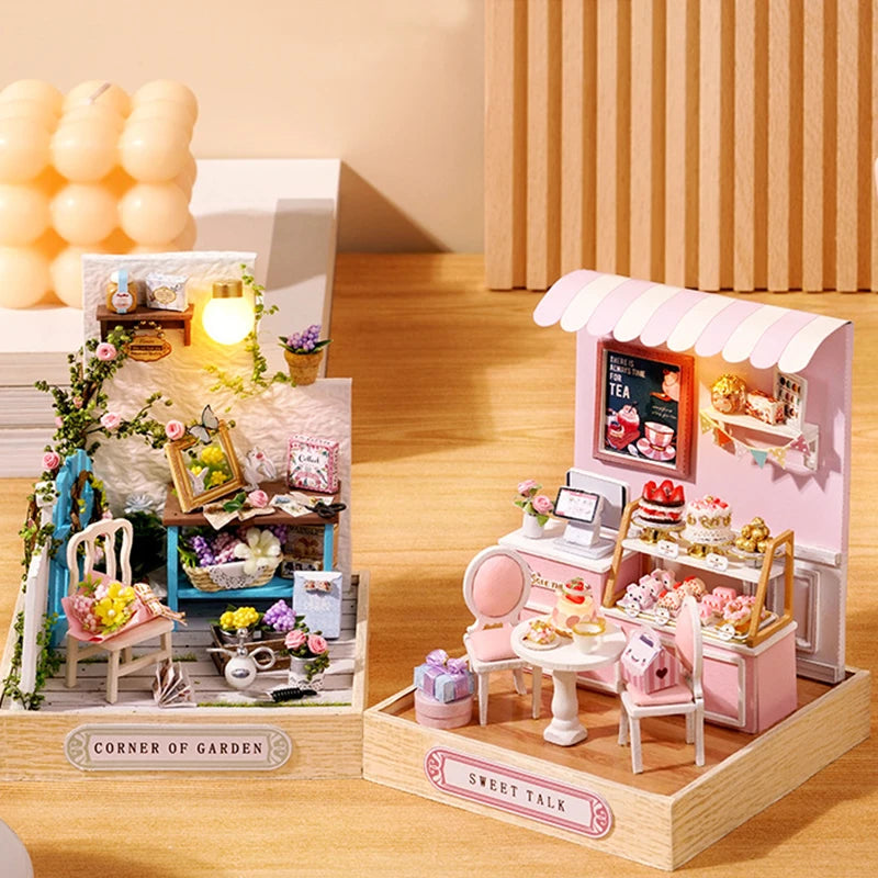 Wooden Miniature Doll House DIY Handmade Assembly Model Building Kit With Dust Cover 3D Puzzle Toys Birthday Gifts Dollhouse