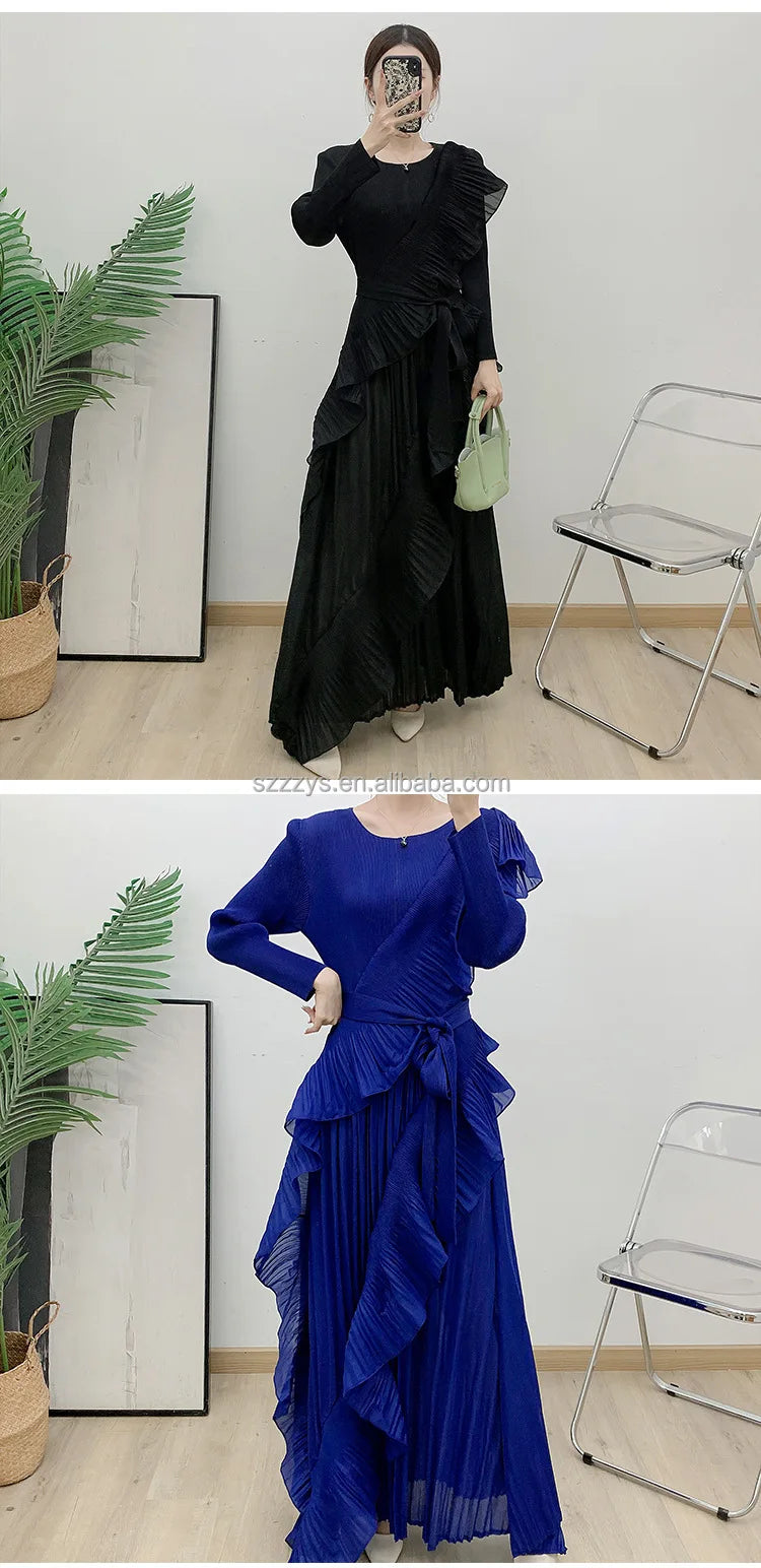 2025 New Dresses Cascading Ruffle Dresses Women Lady Elegant Vintage Pleated Design Ruched Dresses Women Casual