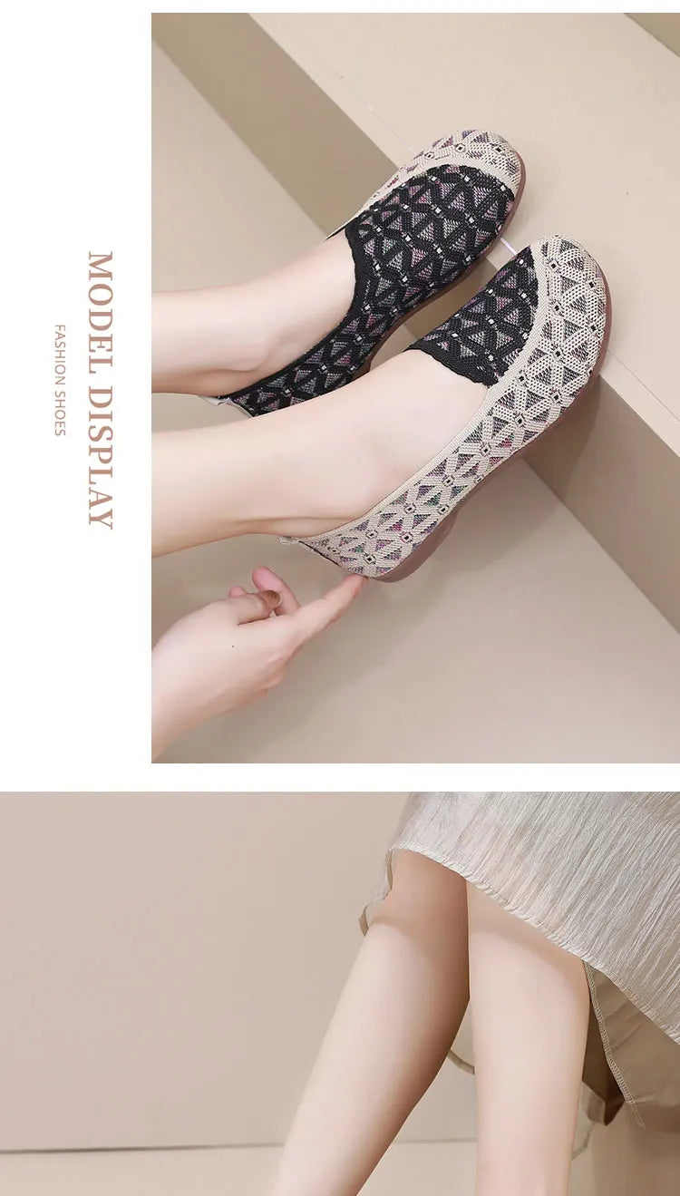 Ladies' 2025 mesh lightweight casual shoes for summer breathable and comfortable anti-slip round toe flat shoes - Belvar