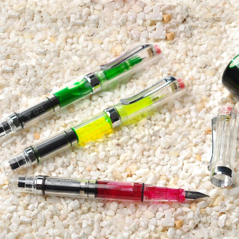 Student Practise Calligraphy Plastic Transparent Fountain Pen F Nib 0.5mm Hooded Nib 0.38mm Color Ink Pens School Supplies