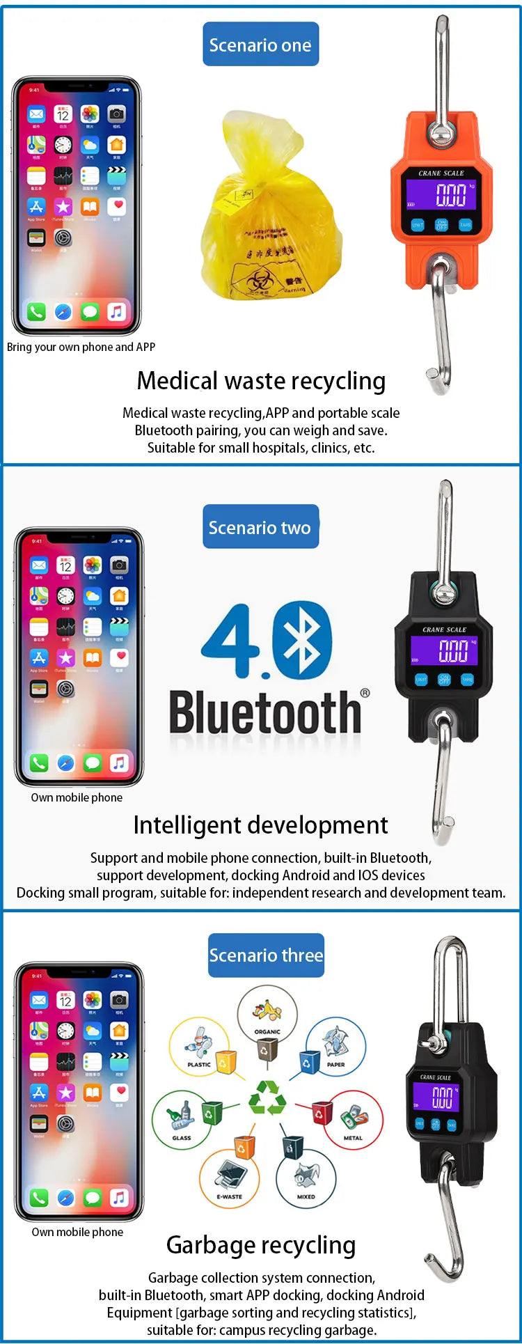 WeiHeng C06 Portable Electronic Hook Scale Charging Bluetooth Mini Lifting Scale For Household Use