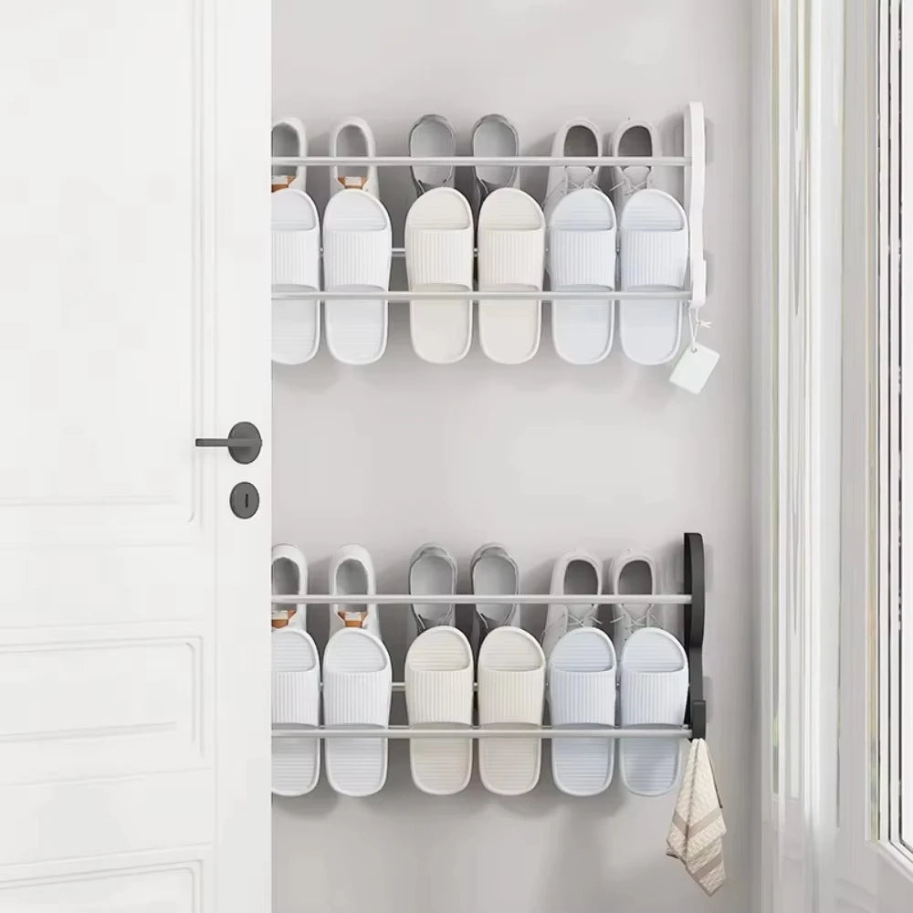 Wall Mounted Shoe Rack Simple Bathroom Slipper Rack Multi-functional Nail Free Kitchen Rack Hole Free Door Back Shoe Rack