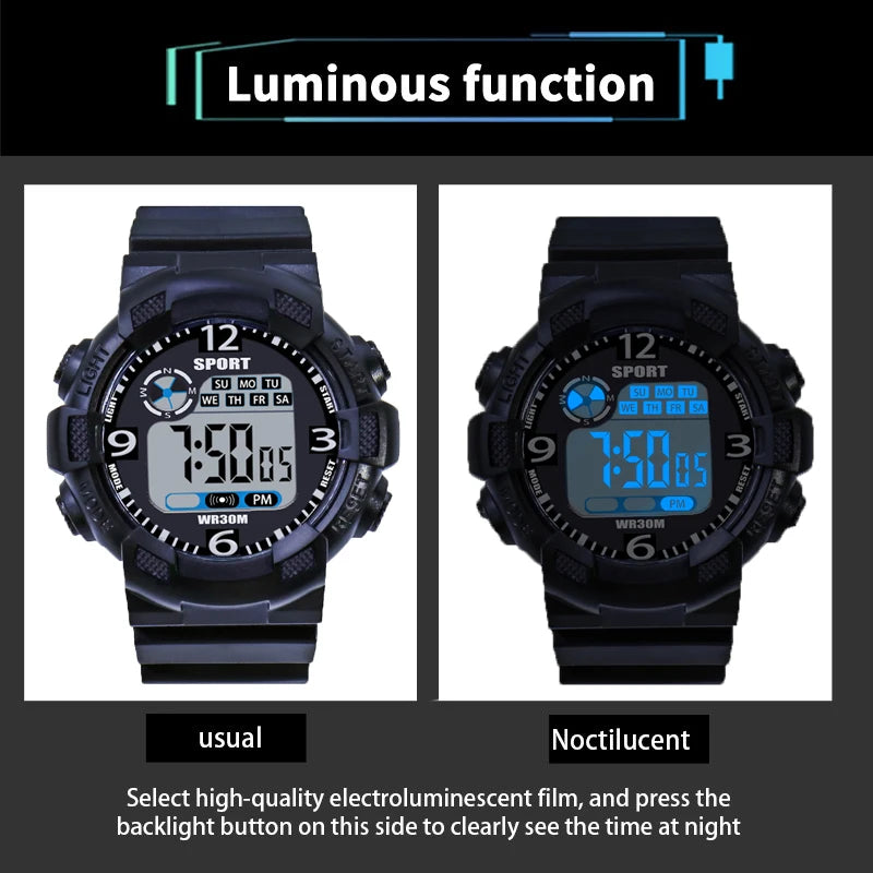 YIKAZE Men's Digital Electronic Watch Sports Glow 55mm Large Dial Student Outdoor Adventure Trend Multifunctional Watches Clock