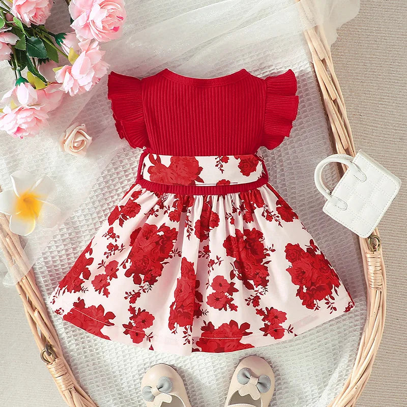Summer Newborn Baby Dress For Girls Kids 3M-3Y Cute Floral Butterfly Sleeve Prints Princess Dresses Formal Occasion Clothing