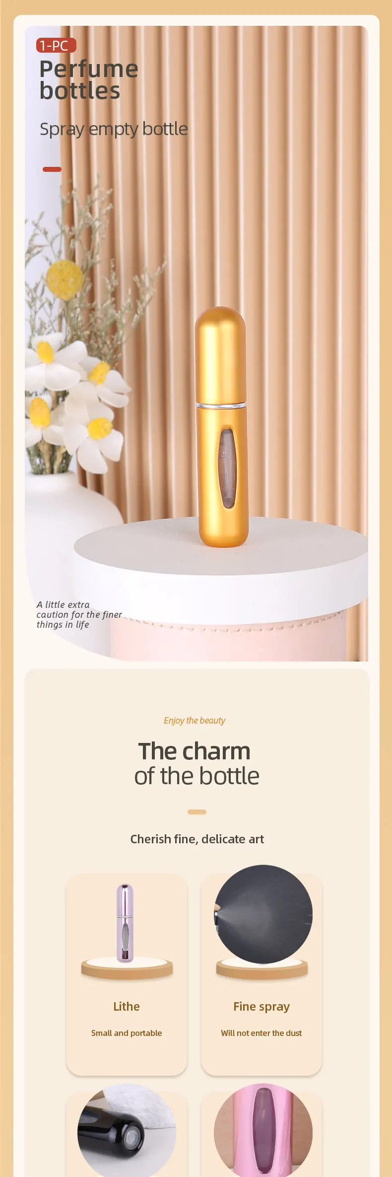 1pc Trial Size 5ml Aluminum Perfume Bottle Bottom Easy Pump Refill Perfume Spray Bottle Mini Lightweight Travel Essential