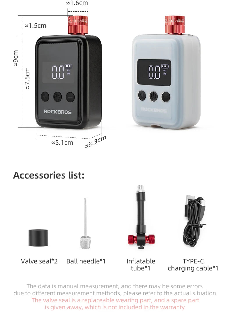 ROCKBROS 150 PSI Portable Pocket Bike Electric Air Pump With Digital Pressure MINI Fast Rechargeable Compressor Tire Inflator