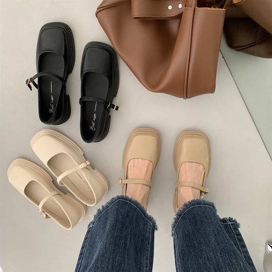 Korean Shoes Female Footwear Square Toe British Style Oxfords Women's 2025 Dress Comfortable Preppy Leather Retro Summer New Med - Belvar