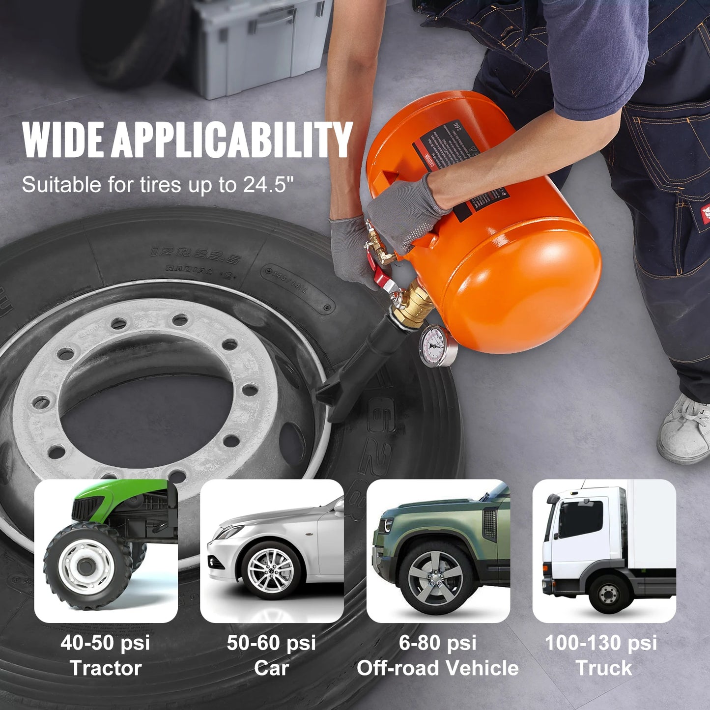 SucceBuy Tire Bead Blaster 5 Gallon/19L Capacity Includes Pressure Gauge & Handle 145 PSI Max Inflation Tank for Cars Trucks ATV