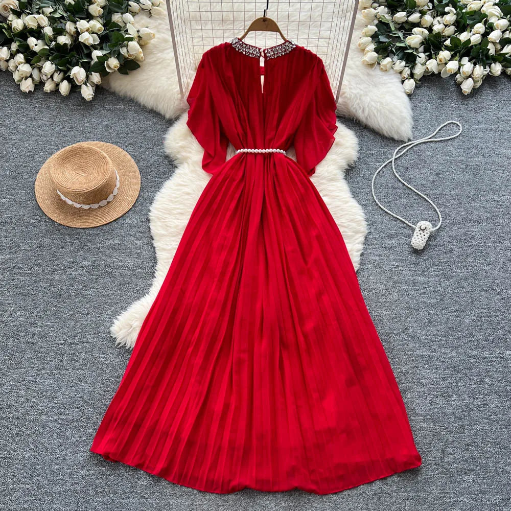 Women Dress Long Dresses Gown Party Night A Line Vestidos Round Neck Ruffles Sleeve Elegant Splice Y2k Streetwear Slim Fit