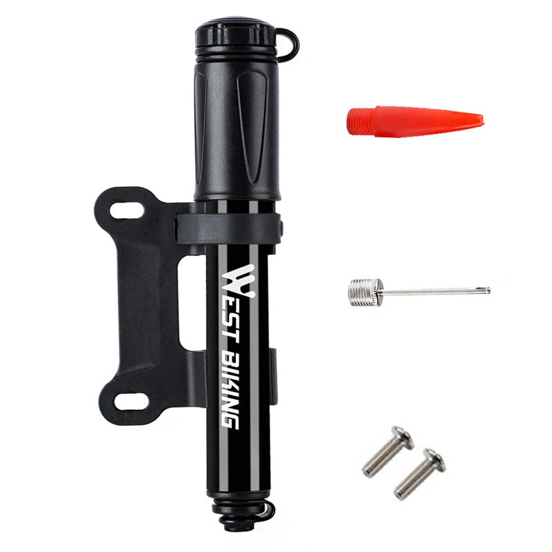 WEST BIKING 100Psi Mini Bike Pump Aluminum Alloy Bicycle Hand Air Pump Tire Inflator Schrader Presta Valve MTB Road Cycling Pump