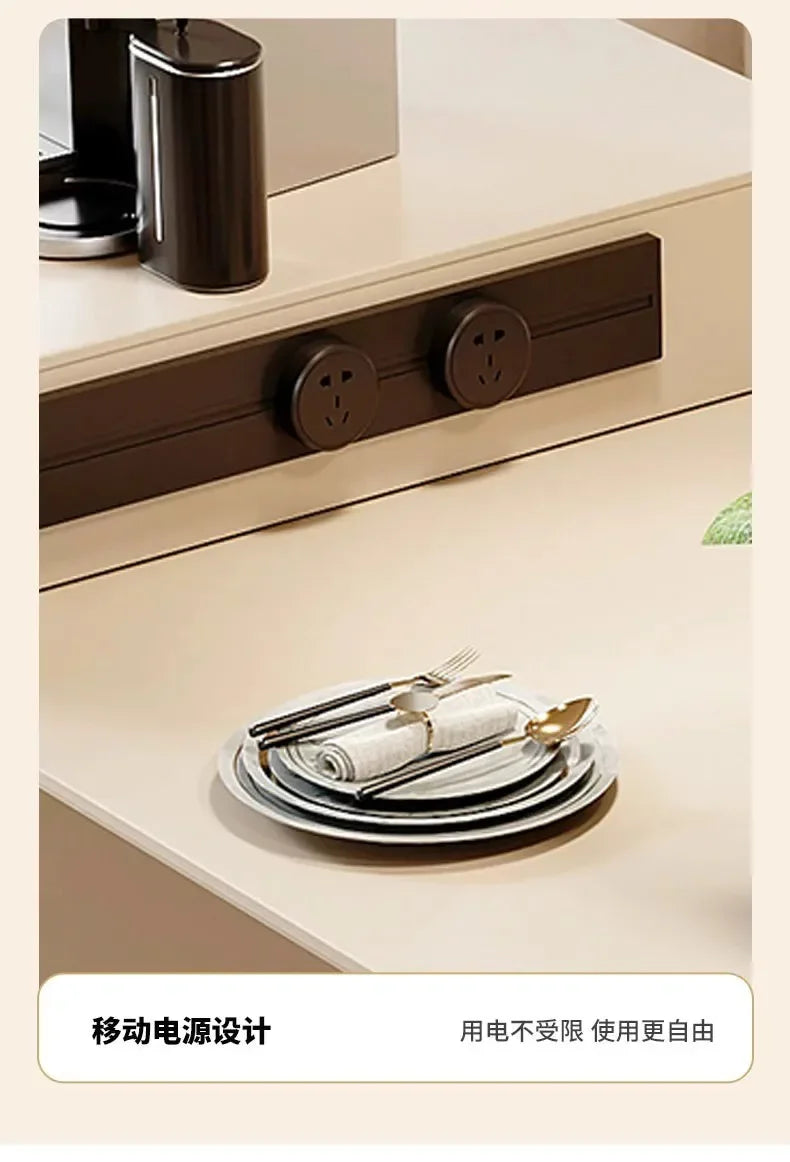 Kitchen Island with Extendable Dining Table Integrated Rolling Kitchen Storage Household with Slate Rack Cabinet for Kitchen