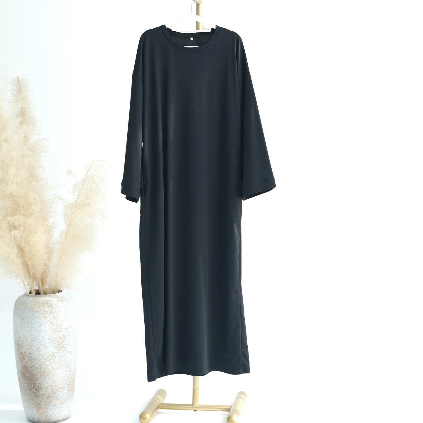 2024 New Modest Dress Solid Color Inner Dresses Muslim Women Dubai Abaya Eid Ramadan Islam Clothing Turkey Arabic Robe