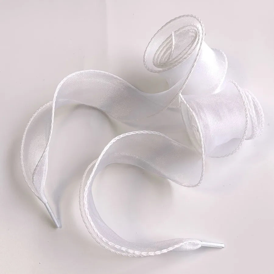 4cm Wide Festoon Fishtail Organza Shoelaces Wave Chiffen Yarn Bow Laces Beauty White Casual Sneaker DE Training Shoes Laces