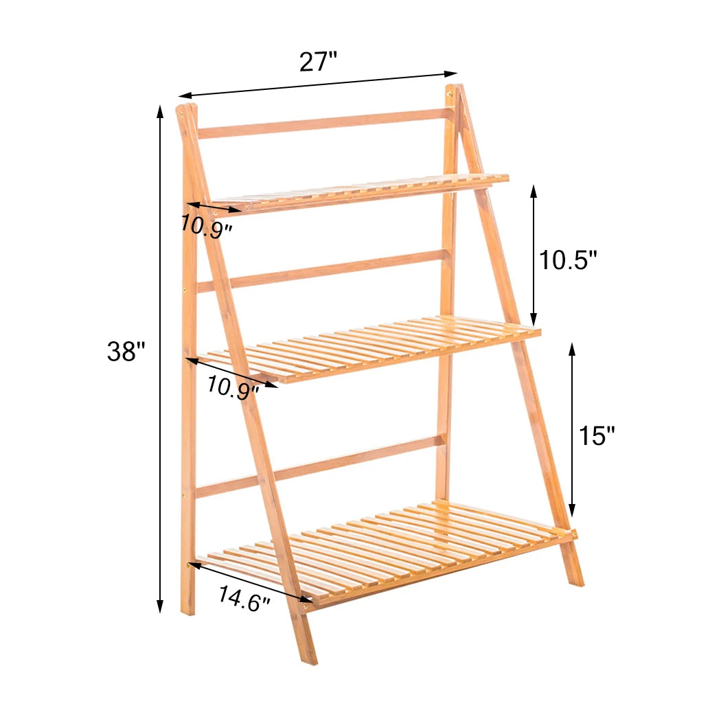 3 Tier Foldable Bamboo Plant Stand Planter Organizer Plants Display Shelf  for Indoor Outdoor