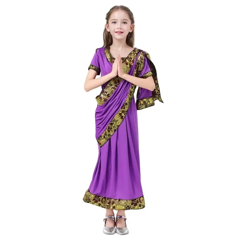 2025halloweenGlamorous National Indian Girls Dress-up Children Nativity Bollywood Princess Ethnic Fancy Dress Sari Costume