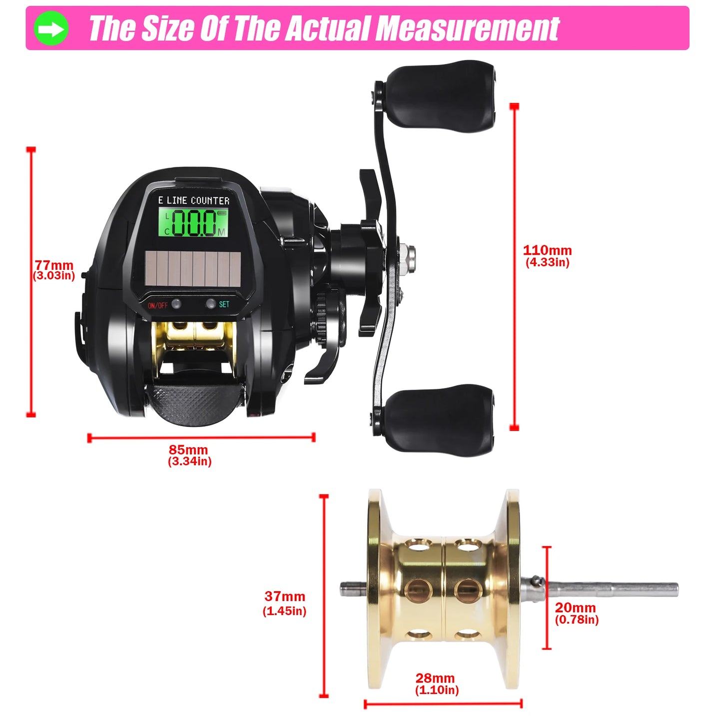 SAMOLLA LED Screen Smart Digital Display Electronic Bait Casting Reel USB and Solar Rechargeable 7.2:1 Waterproof Casting