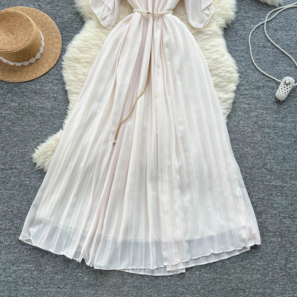 Women Dress Long Dresses Gown Party Night A Line Vestidos Round Neck Ruffles Sleeve Elegant Splice Y2k Streetwear Slim Fit