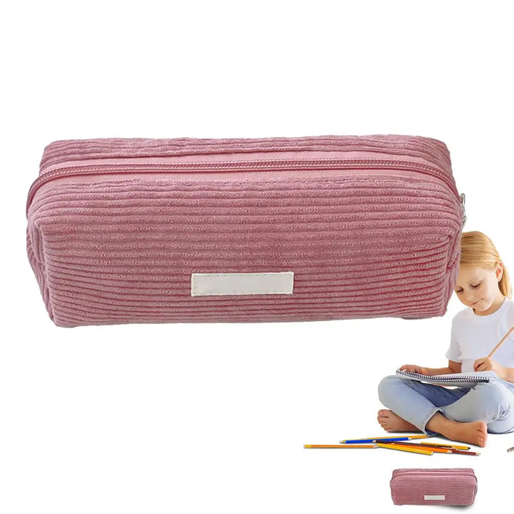 pure Corduroy Pencil Case Travel Cosmetic Lipstick Purse Storage Bag Student School Stationery Organizer Pouch Pencilcase