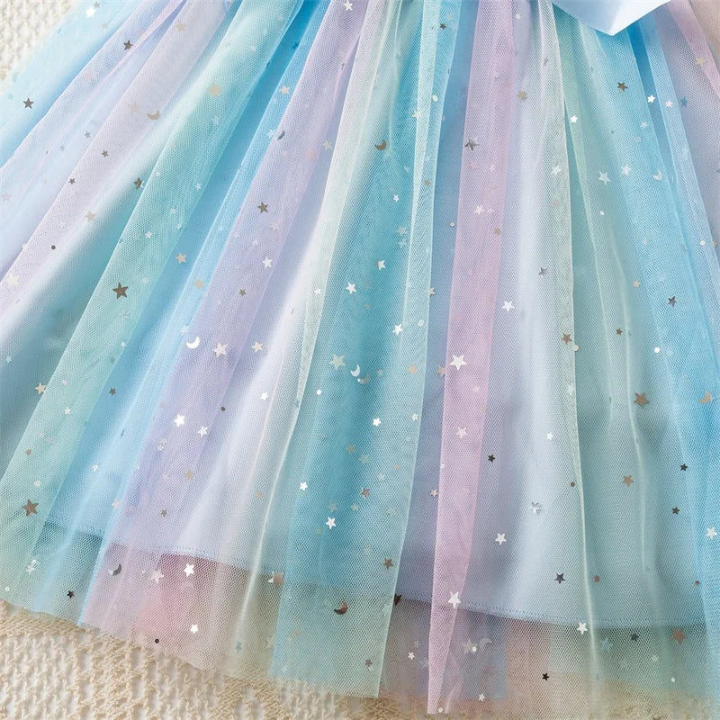 Toddler Girls Princess Dress Children Rainbow Sleeveless Tulle Dress Summer New Baby Birthday Party Vestido Sweet Casual Clothes