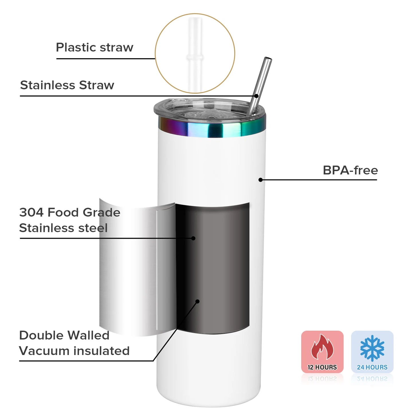 25 Pack20OZ powder coated Tumbler, Vacuum water bottles in Gold-Plated, Silver, and Rainbow styles, Laser engraved drinkwarecups