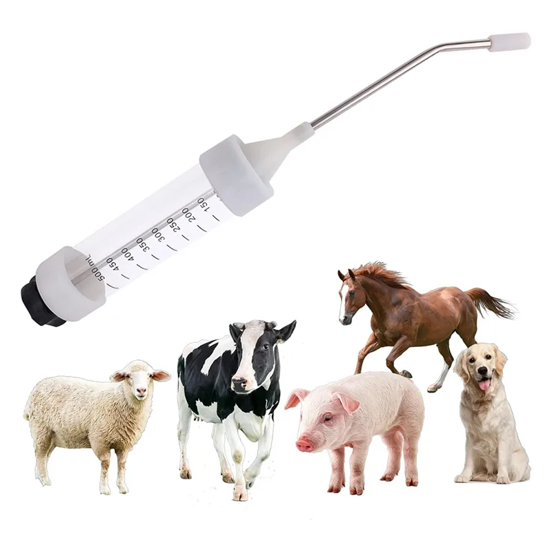 Veterinary Metal Feeding Gun 500ML Large, Adjustable Livestock Drench-Gun Reusable Animal Medicine Dispenser-AT64