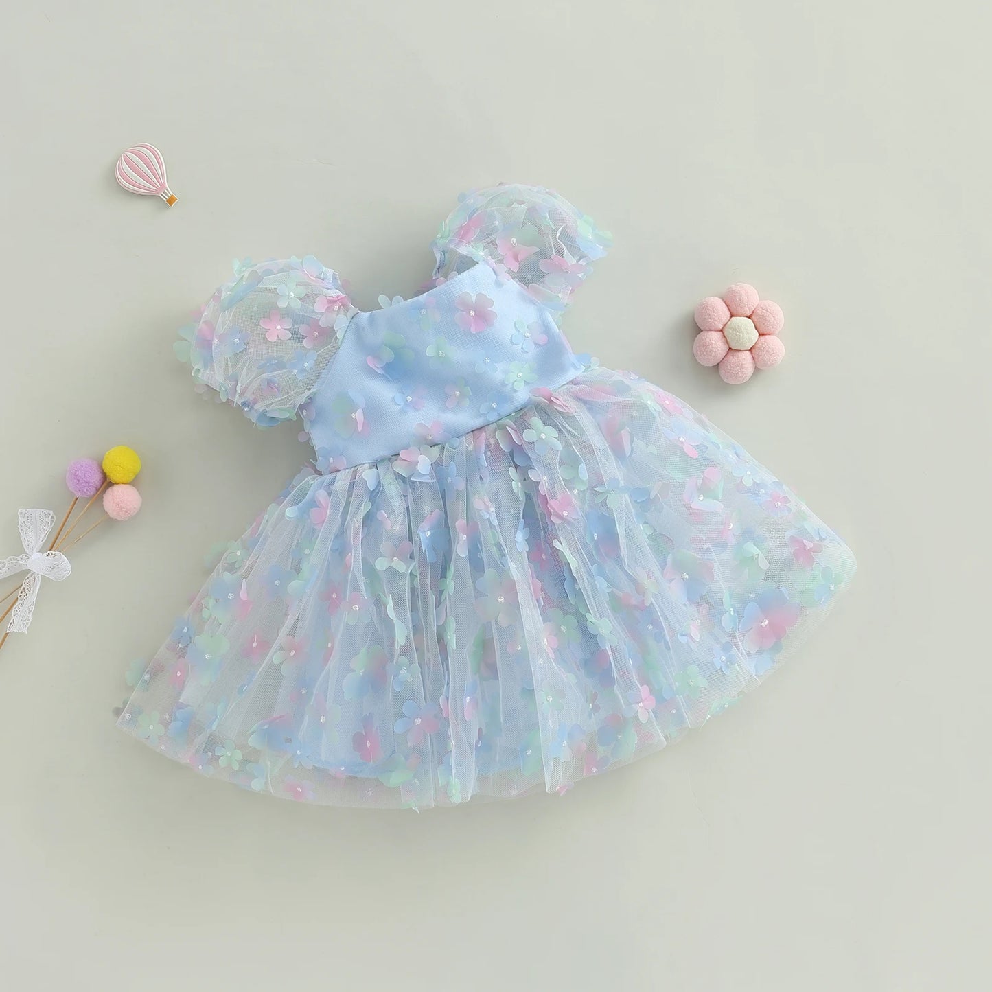 Pudcoco Kids Baby Girl Princess Dress, Puff Sleeve Tulle Dress Flower/Butterfly A-line Dress for Party Stage Show 1-6T