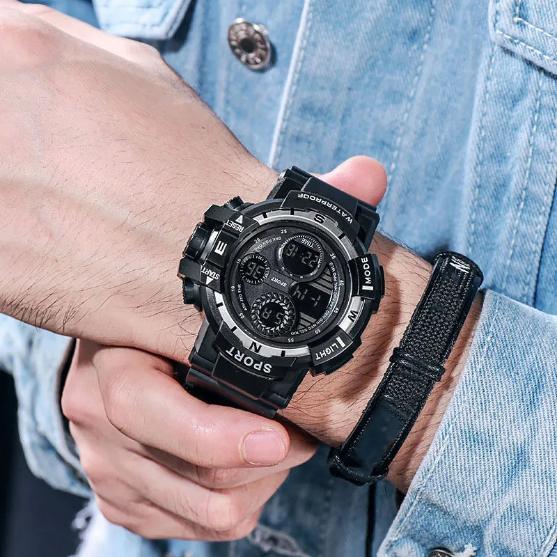 YIKAZE Men's Digital Electronic Watch Sports Glow 55mm Large Dial Student Outdoor Adventure Trend Multifunctional Watches Clock
