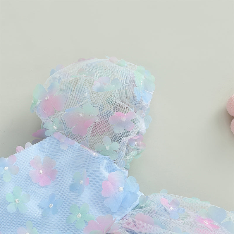 Pudcoco Kids Baby Girl Princess Dress, Puff Sleeve Tulle Dress Flower/Butterfly A-line Dress for Party Stage Show 1-6T